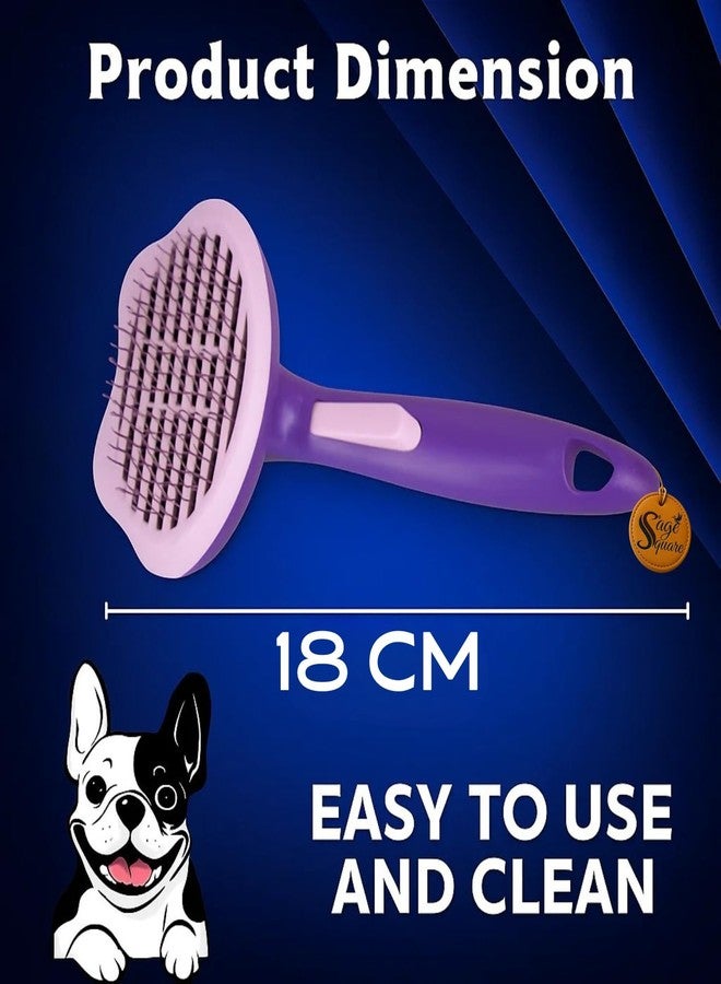 Sage Square 18cm Self Cleaning Brush Comb for Dogs & Cats | Cat Ear Shape Grooming Tool with Click-To-Clean Button | Detangling & Deshedding Brush with Anti-Slip Handle | Easy Fur Removal | All Pet (Type 1) - Image 3